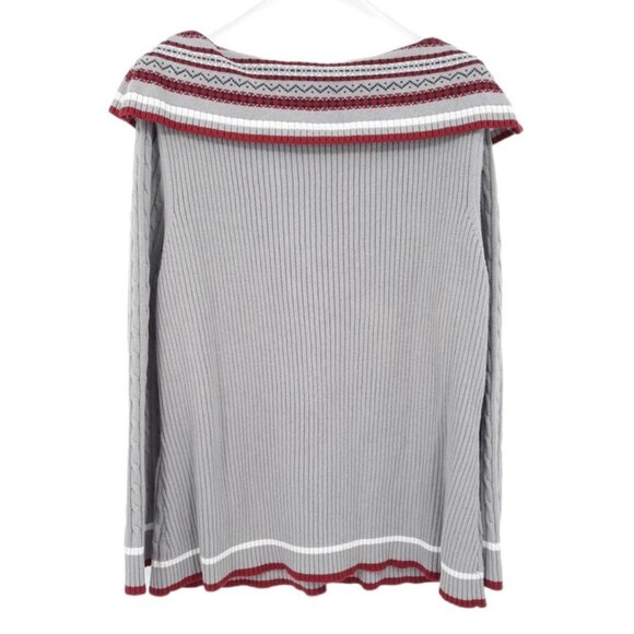 VTG 90s Gitano Gray Fair Isle Foldover Off Shoulder Cable Knit Sweater 26/28 - Picture 8 of 8